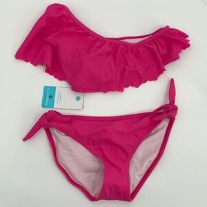 Snapper Rock one shoulder ruffle swim bikini pink scallop girls new 10